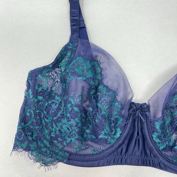 Wacoal Center Stage Underwire Bra Size 34C Blue Lace 855323 - Picture 2 of 10